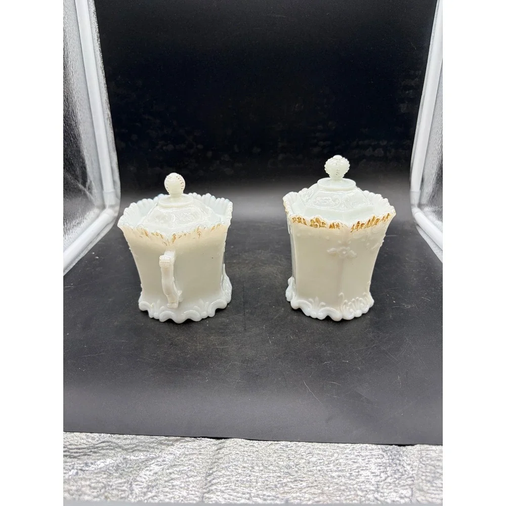 Vintage Westmoreland Milk Glass Princess Feather Sugar Bowl & Tea Canister Set